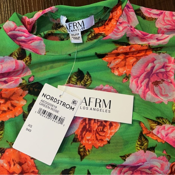 Women’s AFRM Green Mesh Floral Longsleeve Maxi Mock Neck Dress Size XS - Picture 3 of 3